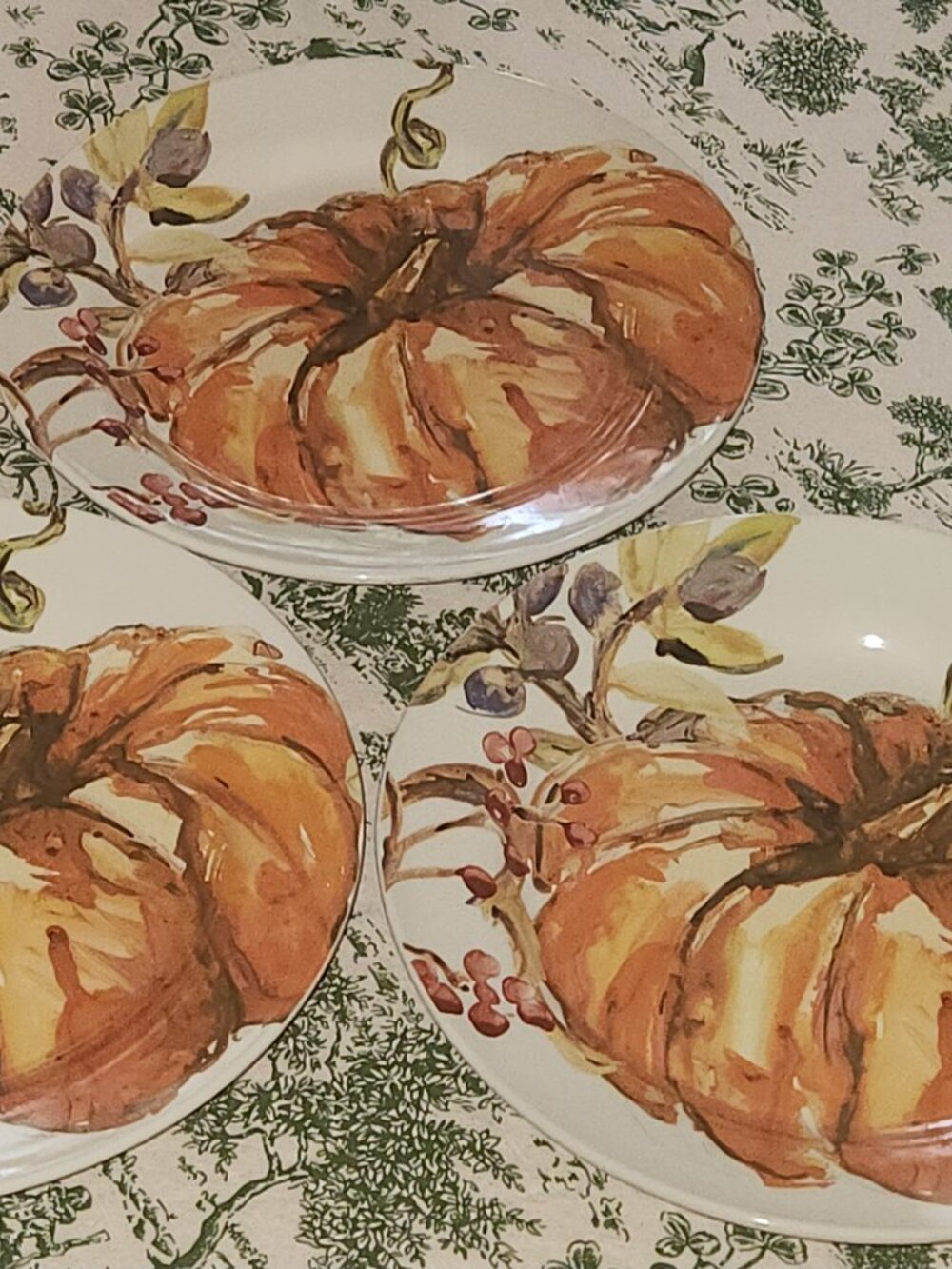 Set of 3 Pottery Barn Watercolor Pumpkin Dinner Plates 10 3/4"